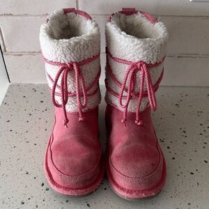 Koolaburra by UGG Suede Leather Pink Cream Warm Cozy Lined Girls Boots Size 2